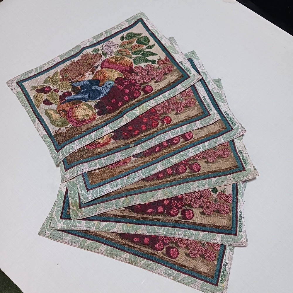 76. Set of 6 Vtg Placemats by Courrier & Ives Bird